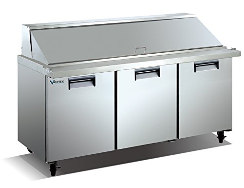 3 Door 72″ 30 Pan Mega Top Sandwich Prep Table – 20 Cu. Ft.