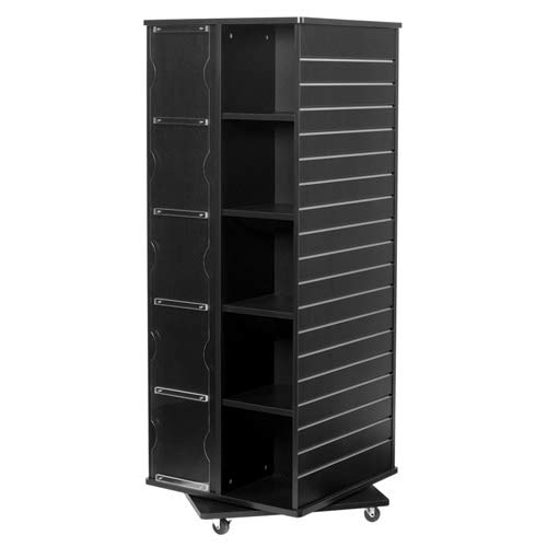 Revolving Cube and Slatwall Display – Black – 23 1/2″ W x 23 1/2″ D x 63″ H