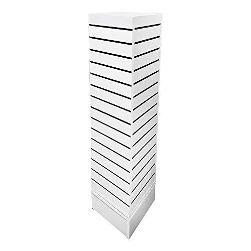MH GLOBAL 12 Inch x 12 Inch x 54 Inch White Revolving Slatwall 4 Sided Rotating Display